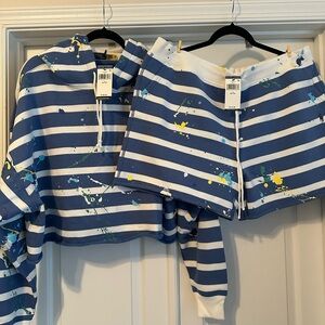 Ralph Lauren Blue & White Striped Athletic Shorts with Paint Splatter